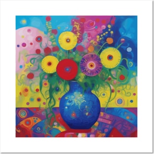 Bright Flowers in a Blue Vase Posters and Art